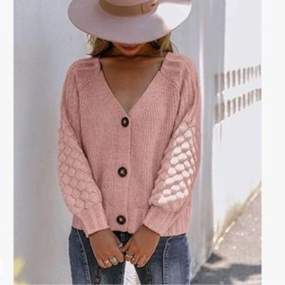New Button Down Chunky Cable Knit Sweater Cardigan - Picture 1 of 4